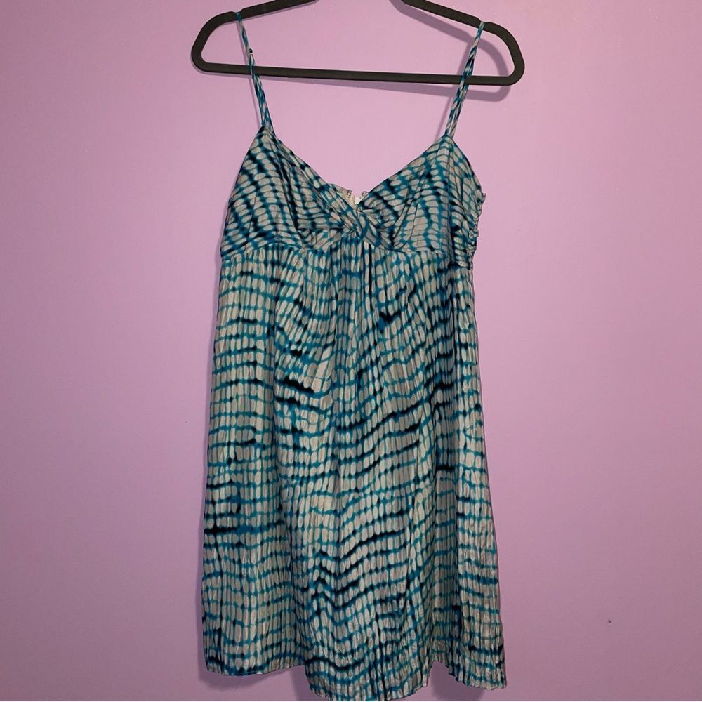 Ann Taylor Size 8 100% Silk Mini Dress Blue White Tye Dye